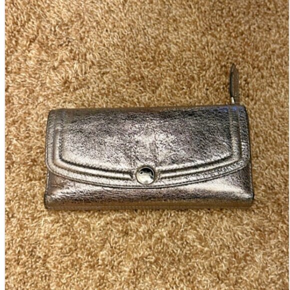Coach Metallic Pewter Leather Wallet Silver - Picture 1 of 16